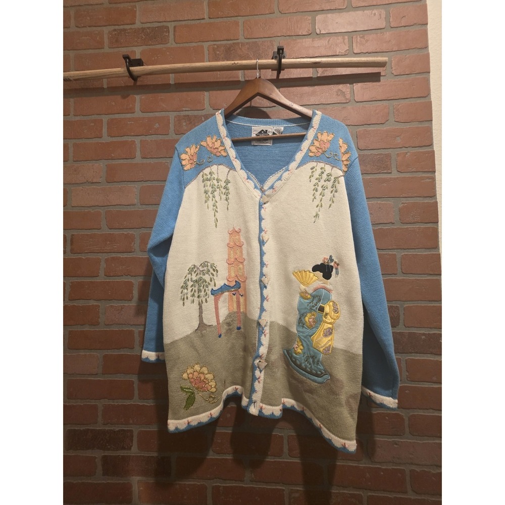 STORYBOOK KNITS CARDIGAN SWEATER  size  1X geisha oriental theme Stunning sku66‎